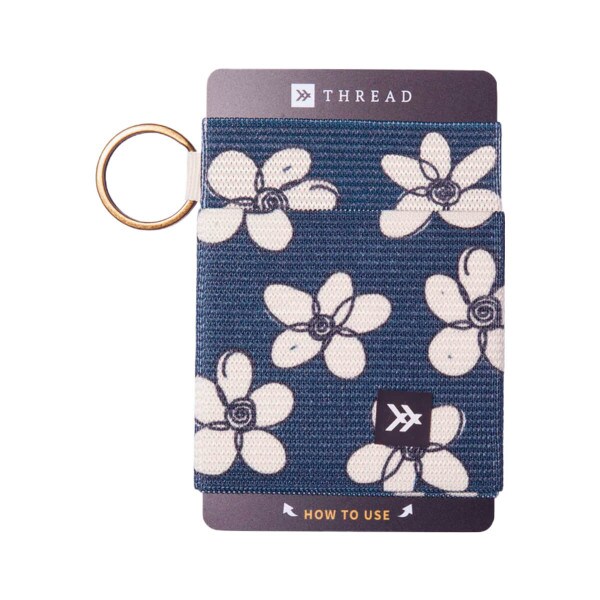 Navy Cream Floral Thread Wallet Elastic